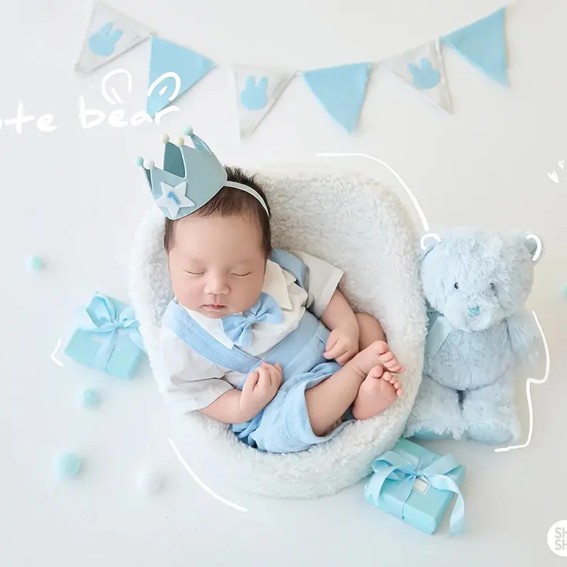 Baby Boy Sky Blue Bear Theme Set - Birthday Style Newborn Props - Image 5